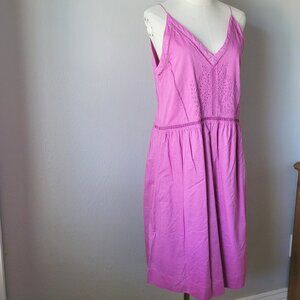LOFT Pink Embroidered Sundress Women Spaghetti Strap Midi Dress Summer Casual S